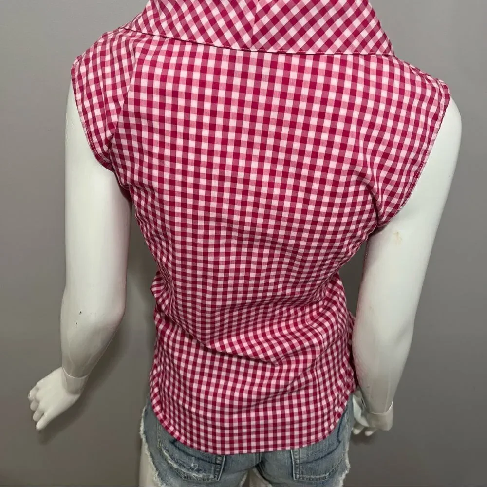 Vintage Y2K Debbie‎ Shuchat pink gingham tie front preppy blouse -- XL